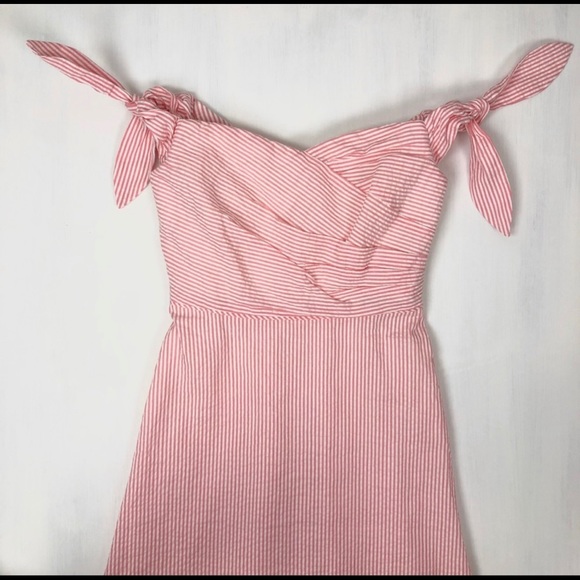 J. Crew Off the Shoulder Seersucker Dress - Picture 4 of 6